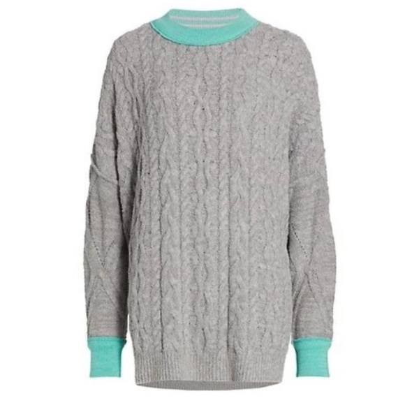 NWT Free People Nordstrom Olympia Women’s XS Gray Teal Oversized Tunic Sweater - Picture 2 of 9